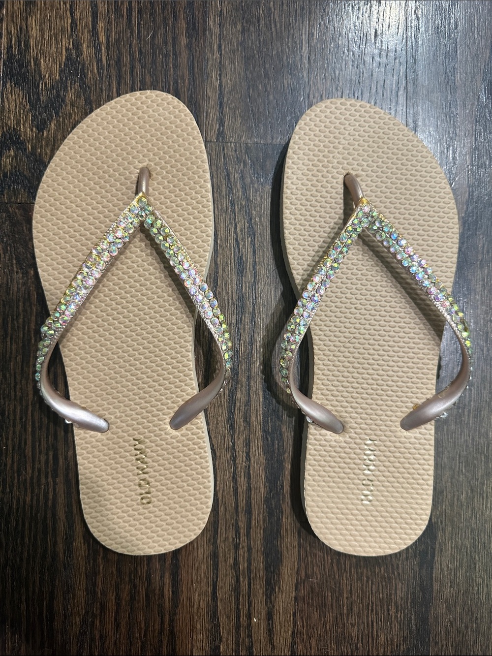 Old Navy Tan Flip Flop Sandals with Iridescent Gem Straps